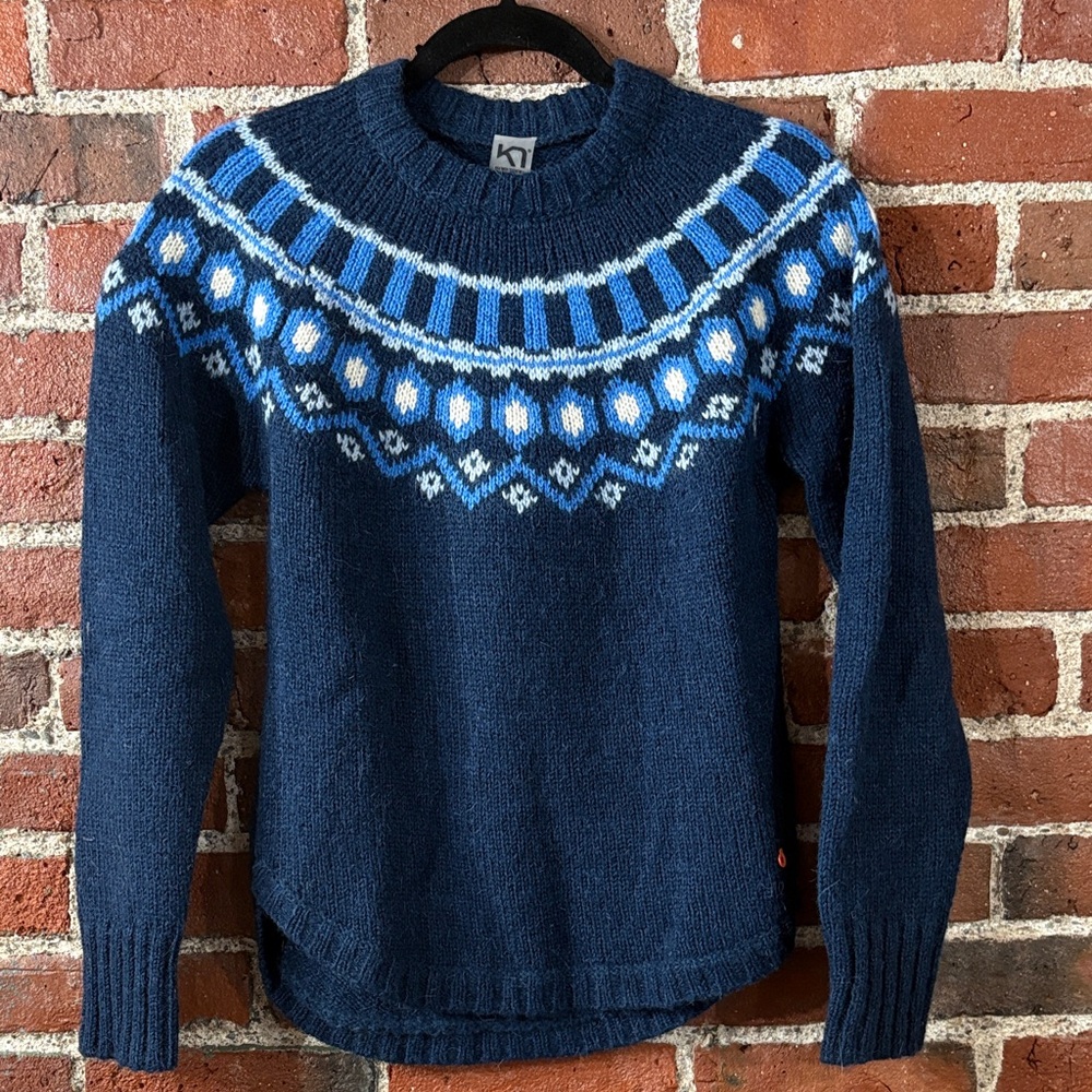 Kari Traa Navy & Light Blue Fair Isle Crewneck Sweater